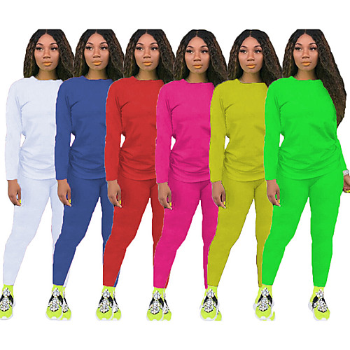 

Women's 2 Piece Tracksuit Sweatsuit Street Casual Long Sleeve 2pcs Breathable Soft Fitness Gym Workout Running Jogging Training Sportswear Solid Colored Normal Base Layer Outfit Set Clothing Suit