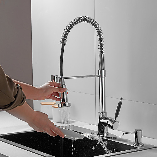

Kitchen faucet with Soap Dispensor - Single Handle One Hole Electroplated Pull-out / ‏Pull-down / Tall / ‏High Arc / Bar / ‏Prep Deck Mounted Contemporary Kitchen Taps