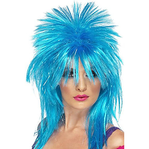 

smiffy's women's sparkle rock diva wig long mullet, blue, one size