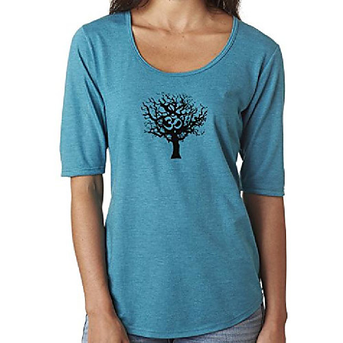 

ladies black tree deep scoop neck tee, medium heather galapagos blue