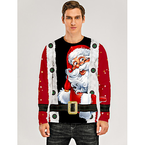 

Men's T shirt 3D Print Graphic 3D Print Long Sleeve Christmas Tops Black / Red