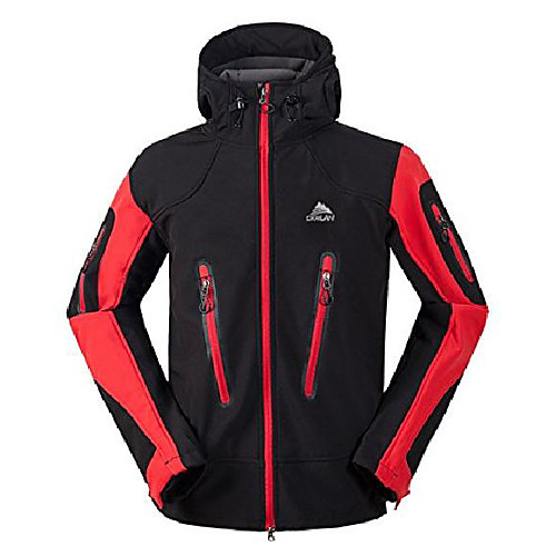 

men's hooded outdoor soft shell fleece lined jacket breathable coat (red and black, x-large)