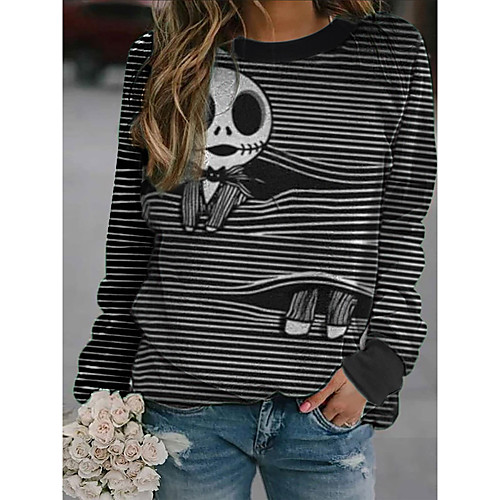 

Women's Pullover Sweatshirt Lines / Waves Graphic Halloween Daily Casual Halloween Hoodies Sweatshirts Black