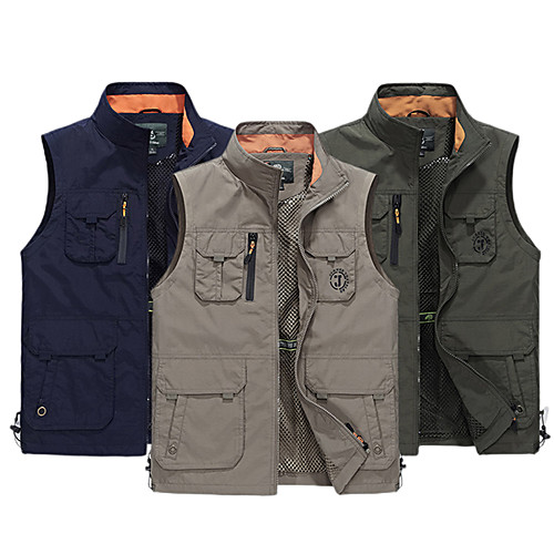 

Men's Hoodie Jacket Hiking Vest / Gilet Fishing Vest Summer Outdoor Thermal Warm Waterproof Breathable Quick Dry Jacket Hoodie Top Single Slider Full Length Visible Zipper Camping / Hiking Hunting