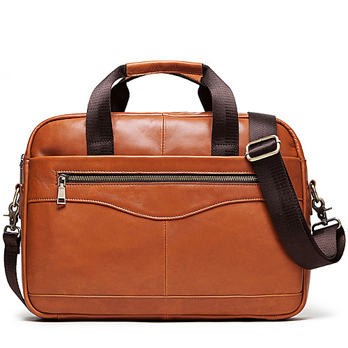 

Men's Bags Cowhide Shoulder Messenger Bag Laptop Bag Briefcase Zipper Daily 2021 Handbags Baguette Bag Brown
