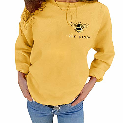 

women bee kind sweatshirts bee graphic letter print shirt long sleeve casual inspirational pullover tops size s (yellow)