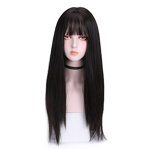 

Synthetic Wig Straight With Bangs Wig Long Brown Grey Black Synthetic Hair 20 inch Women's Exquisite Comfy Black Brown