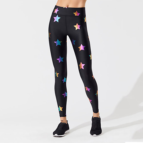 

Women's Sporty Comfort Gym Yoga Leggings Pants Star Ankle-Length Print Black