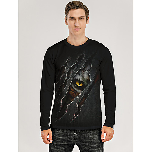 

Men's T shirt 3D Print Graphic 3D Animal Print Long Sleeve Daily Tops Black