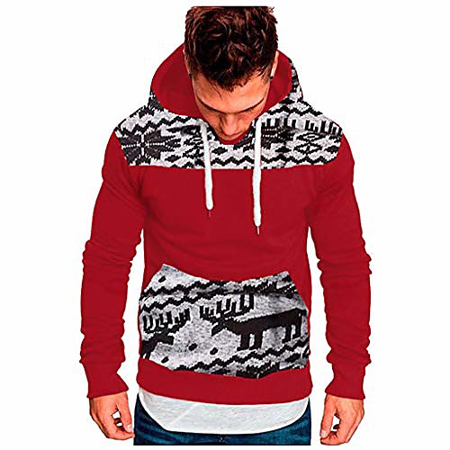 

ymout men's xmas sweatshirt casual hoodies holiday pullover blouse tops(red,2xl)