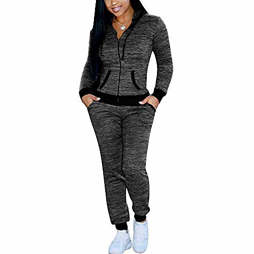 

o women tracksuit set 2 piece zip up hoodie sweatshirt tousers bottom outfit jogger suit (grey, uk 6 / tag s)