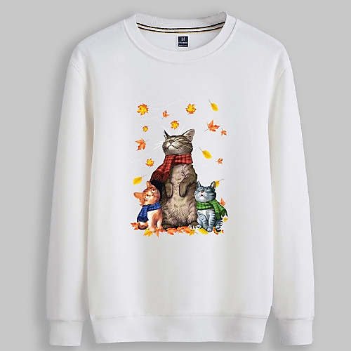 

Women's Pullover Sweatshirt Cat Graphic 3D Cartoon Casual Daily Other Prints Basic Hoodies Sweatshirts White Black Blue