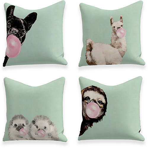 

Cushion Cover 4PCS Linen Soft Decorative Square Throw Pillow Cover Cushion Case Pillowcase for Sofa Bedroom 45 x 45 cm (18 x 18 Inch) Superior Quality Mashine Washable Animal Dog Alpaca Hedgehog Sloth