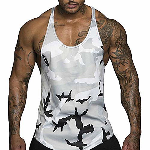 

lookwoild mens camo patchwork bodybuilding tank top quick dry gym training stringer vest tee muscle shirt (white, xxxl)