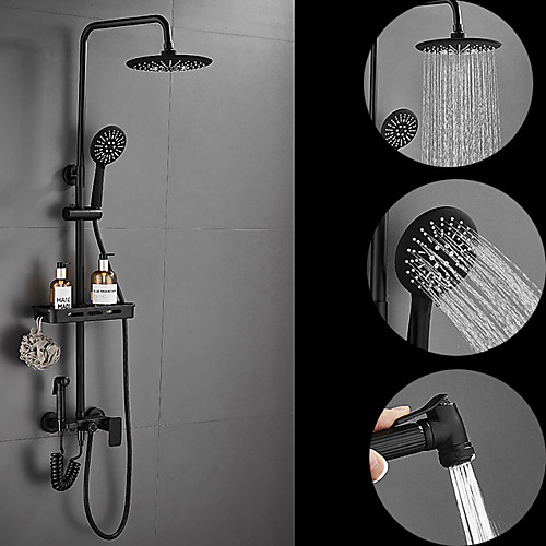 

Shower Set with Shelf and Handshower Pull-out Rainfall Shower Electroplated Wall Mounted Brass Bath Shower Mixer Taps Contemporary with Cold/Hot Water