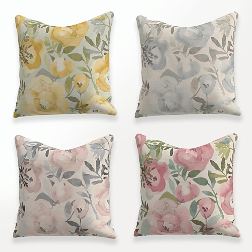 

Cushion Cover 4PCS Linen Soft Decorative Square Throw Pillow Cover Cushion Case Pillowcase for Sofa Bedroom 45 x 45 cm (18 x 18 Inch) Superior Quality Mashine Washable Light Flowers