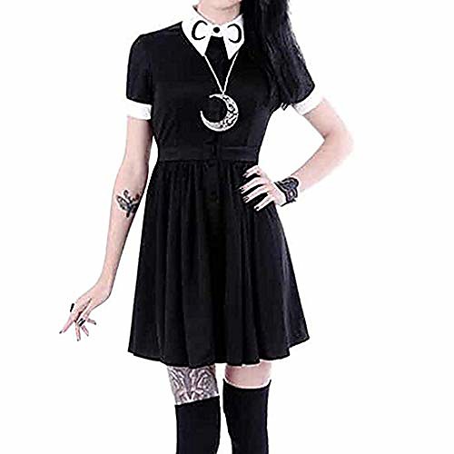 

punk vintage dresses for women, black short sleeve t shirt dress high waisted pleated swing gothic party dresses s-5xl