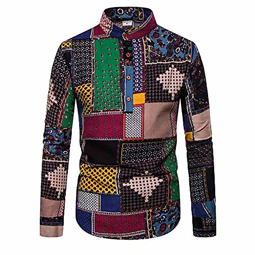 

mens confort dashiki shirt,ethnic long sleeve casual linen printing hawaiian shirt blouse