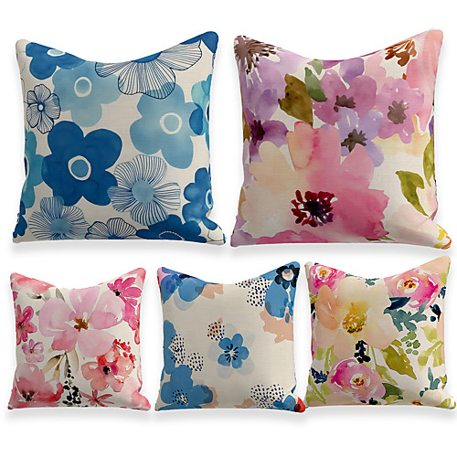 

Cushion Cover 5PCS Linen Soft Decorative Square Throw Pillow Cover Cushion Case Pillowcase for Sofa Bedroom 45 x 45 cm (18 x 18 Inch) Superior Quality Mashine Washable Watercolor Flowers
