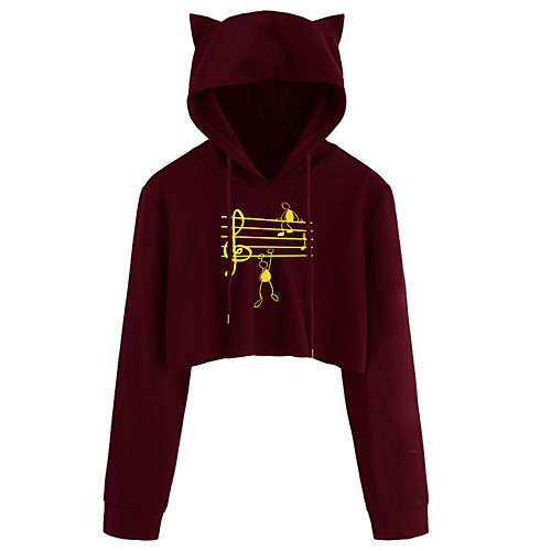 

Women's Pullover Hoodie Sweatshirt Cropped Sweatshirt Graphic Crop Top Cat Ear Daily Basic Casual Hoodies Sweatshirts Black Red Army Green