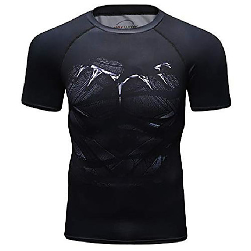 

men's compression sports shirt short sleeve printing cool athletic tank tee black (black c, m)