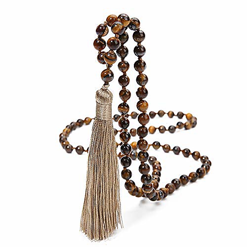 

8mm beads chakra long mala necklace natural stone meditation statement necklace japa yoga buddhist rosary prayer charm beaded tassel necklace