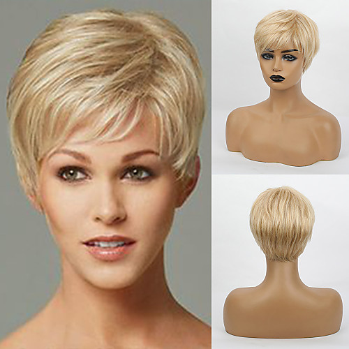 

Human Hair Blend Wig Short Straight Natural Straight Bob Pixie Cut Layered Haircut Asymmetrical White Brown Cosplay Cool Curler & straightener Capless Women's All Natural Black #1B Strawberry