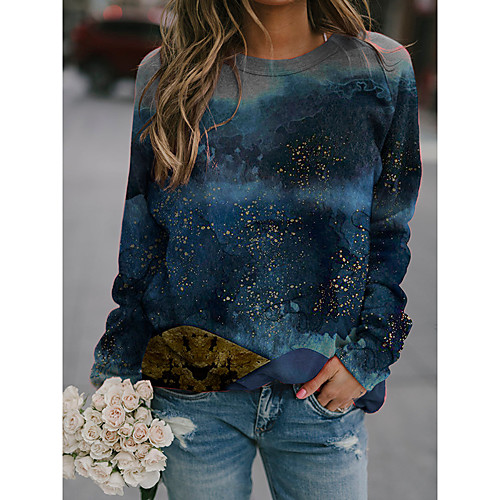 

Women's Pullover Sweatshirt 3D Print 3D Print Basic Hoodies Sweatshirts Loose Blue