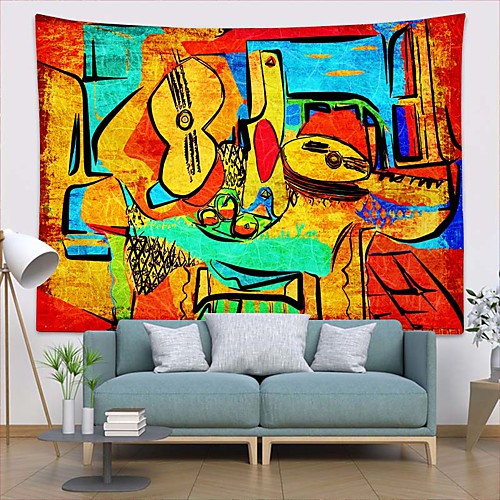

Wall Tapestry Art Deco Blanket Curtain Picnic Table Cloth Hanging Home Bedroom Living Room Dormitory Decoration Polyester Fiber Abstract Modern Color Oil Painting Guitar
