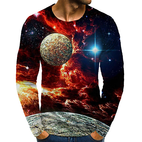 

Men's T shirt 3D Print Graphic 3D Plus Size Print Long Sleeve Daily Tops Rainbow