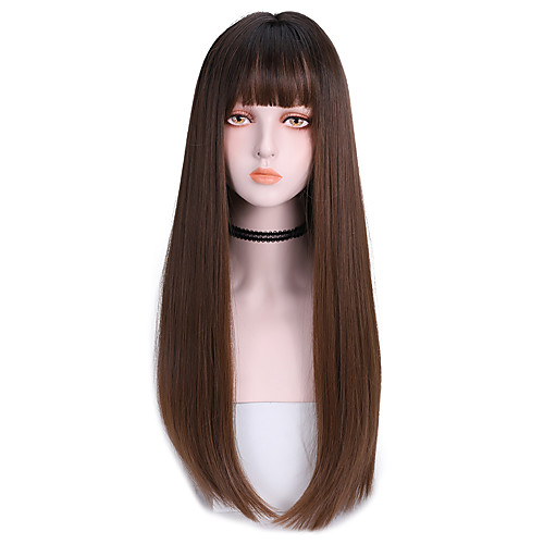 

Synthetic Wig Straight With Bangs Wig Long Dark Brown Brown Black Synthetic Hair 24 inch Women's Soft Classic New Arrival Black Dark Brown
