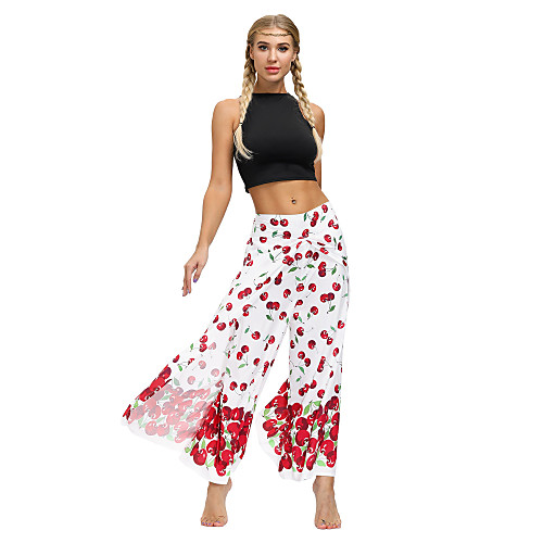 

Women's Yoga Pants Wide Leg High Split Bottoms Breathable Quick Dry Bohemian White Yoga Fitness Gym Workout Sports Activewear / Casual / Athleisure