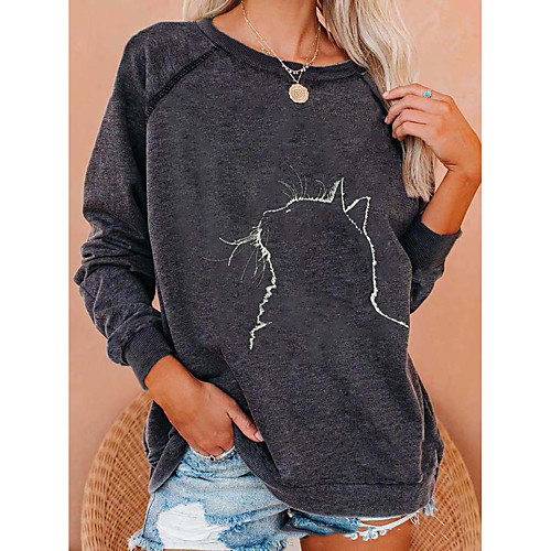 

Women's Pullover Sweatshirt Cat Graphic Tie Dye Daily Going out Casual Streetwear Hoodies Sweatshirts Loose Dark Gray