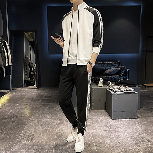 

Men's 2 Piece Set Color Block Standing Collar Color Block Sport Athleisure Clothing Suit Long Sleeve Breathable Soft Comfortable Running Everyday Use Casual Daily Outdoor