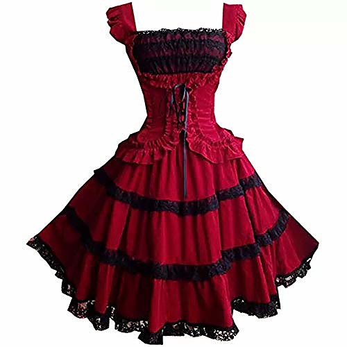 

red gothic lolita dress for women girls vintage steampunk dress up cosplay skirts xl