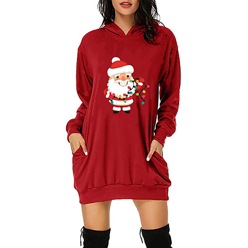 

Women's T Shirt Dress Tee Dress Short Mini Dress White Black Red Long Sleeve Print Print Fall Winter V Neck Casual Christmas 2021 S M L XL XXL 3XL