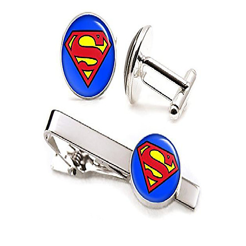

classic superman tie clip, man of steel cufflinks tack, justice league jewelry cuff links, superhero wedding party jewelry