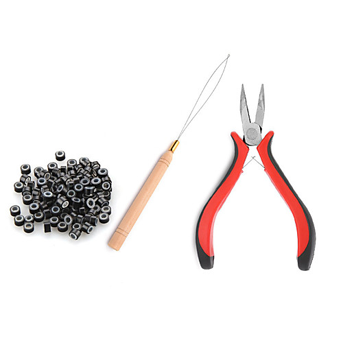

Micro Links Hair Extension Kit Tool 200 Pcs Micro Ring Beads(Black Blonde and Brown) 1 Micro Beads Plier 1 Hook Needle Pulling Loop
