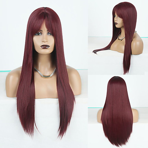 

Cosplay Costume Wig Synthetic Wig Straight Natural Straight Middle Part Neat Bang Wig Long Wine Red Synthetic Hair Women's Odor Free Fashionable Design Soft Burgundy / Heat Resistant