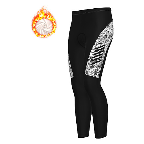 

21Grams Men's Cycling Tights Cycling Pants Winter Fleece Polyester Bike Tights Padded Shorts / Chamois Pants Thermal Warm Fleece Lining Breathable Sports Skull Floral Botanical Christmas Black / White