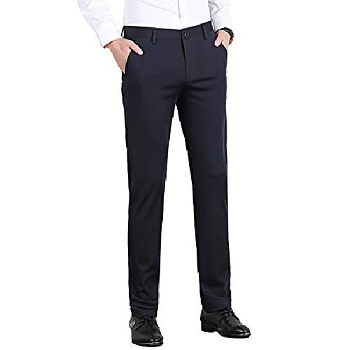 

mens plain dress pants formal dress suit trousers stretch slim fit pants pocket navy blue