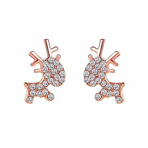 

christmas reindeer earrings for womens girls - holiday jewelry crystal studs xmas gift luxury hypoallergenic clear cubic cute (c-rose gold)