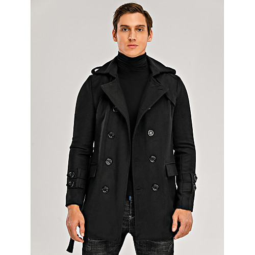 

Men's Solid Colored Buckle Simple Winter Trench Coat Long Daily Long Sleeve Acrylic Coat Tops Black