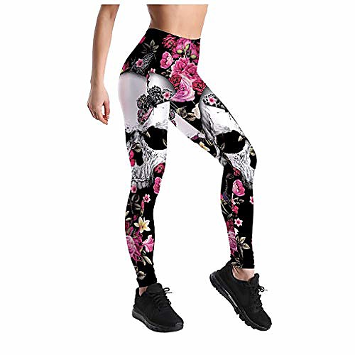 

women digital skull print high waist stretchy fitness leggings yoga pant (hot pink, s)