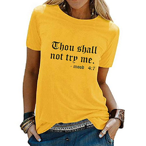

Women's T shirt Graphic Letter Round Neck Tops 100% Cotton Basic Basic Top Pink ArmyGreen White
