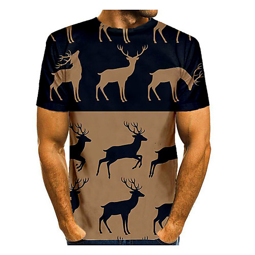 

Men's T shirt 3D Print Graphic 3D Animal Print Short Sleeve Christmas Tops Khaki