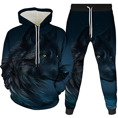 

Men's 3D Hoodies Set Graphic 3D 2 Piece Hooded Daily 3D Print Casual Hoodies Sweatshirts Long Sleeve Black Blue Purple