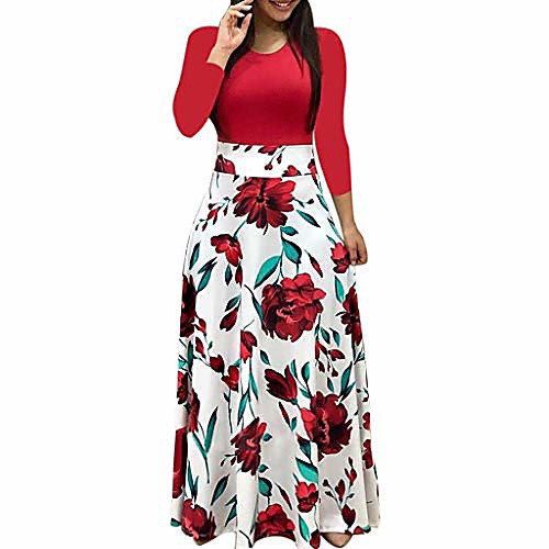 

Women's Sheath Dress Maxi long Dress White Black Blushing Pink Green Long Sleeve Floral Patchwork Print Spring Round Neck Vintage S M L XL XXL