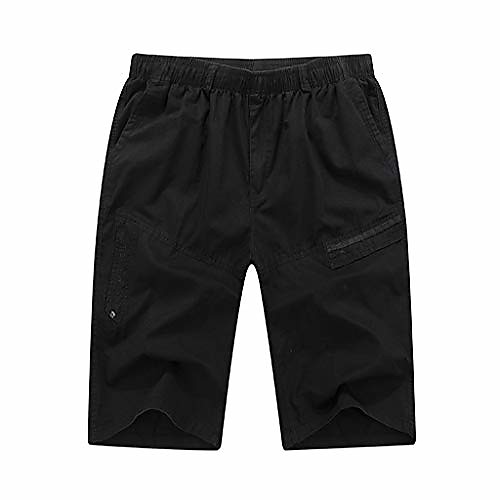

men summer fashion linen casual gargo pants washed calf-length pants black