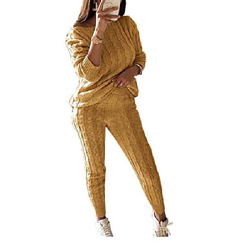 

women's casual knitted suit 2 piece,long sleeve knitting pullover set lounge wear sweatshirt tracksuit